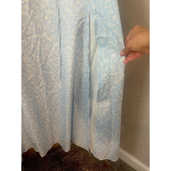 KUTUMAI Off Shoulder Puff Sleeve Floral Maxi Dress Sky Blue - Picture 3 of 9